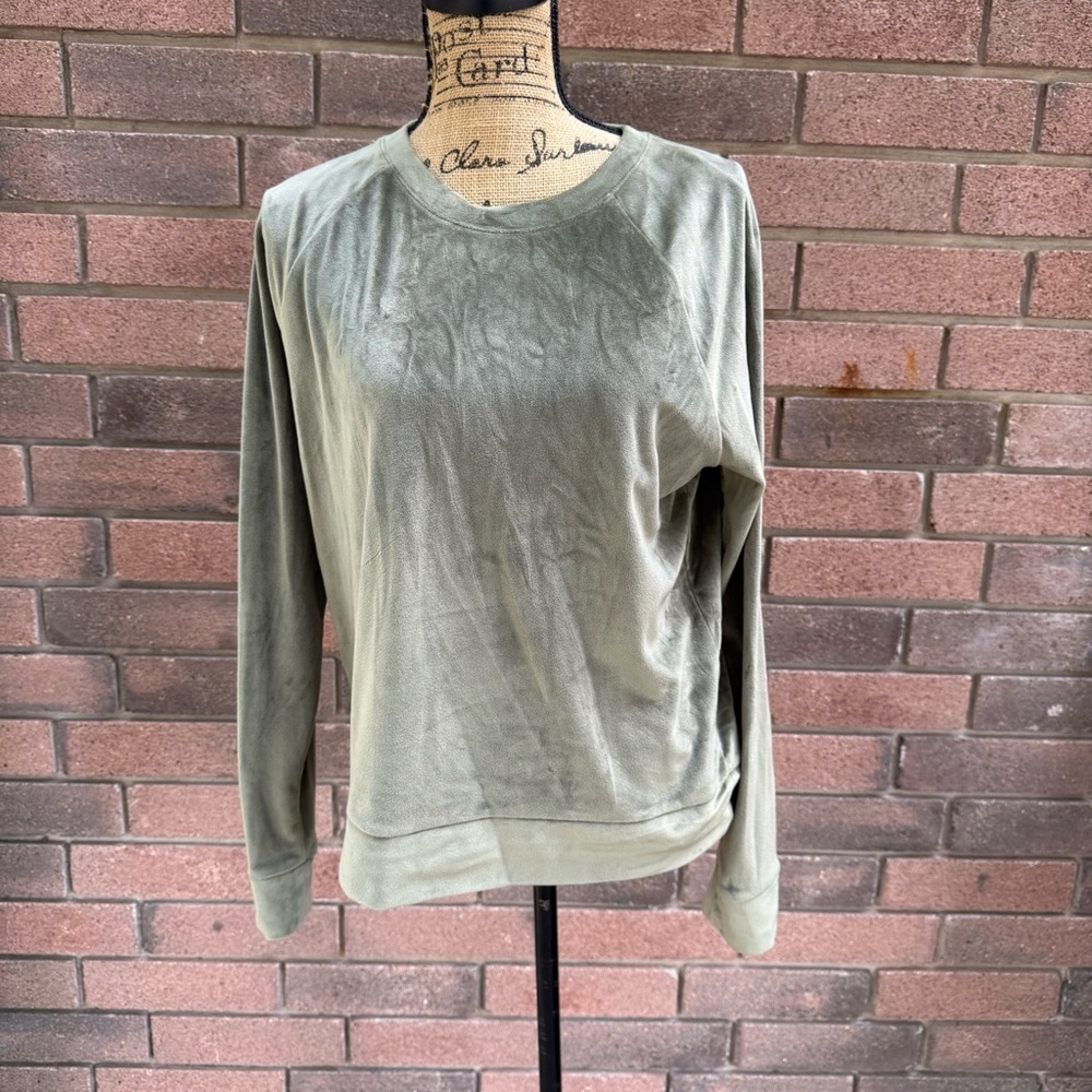 Double Zero Olive Green Pullover Crewneck Sweatshirt Velour Size Medium